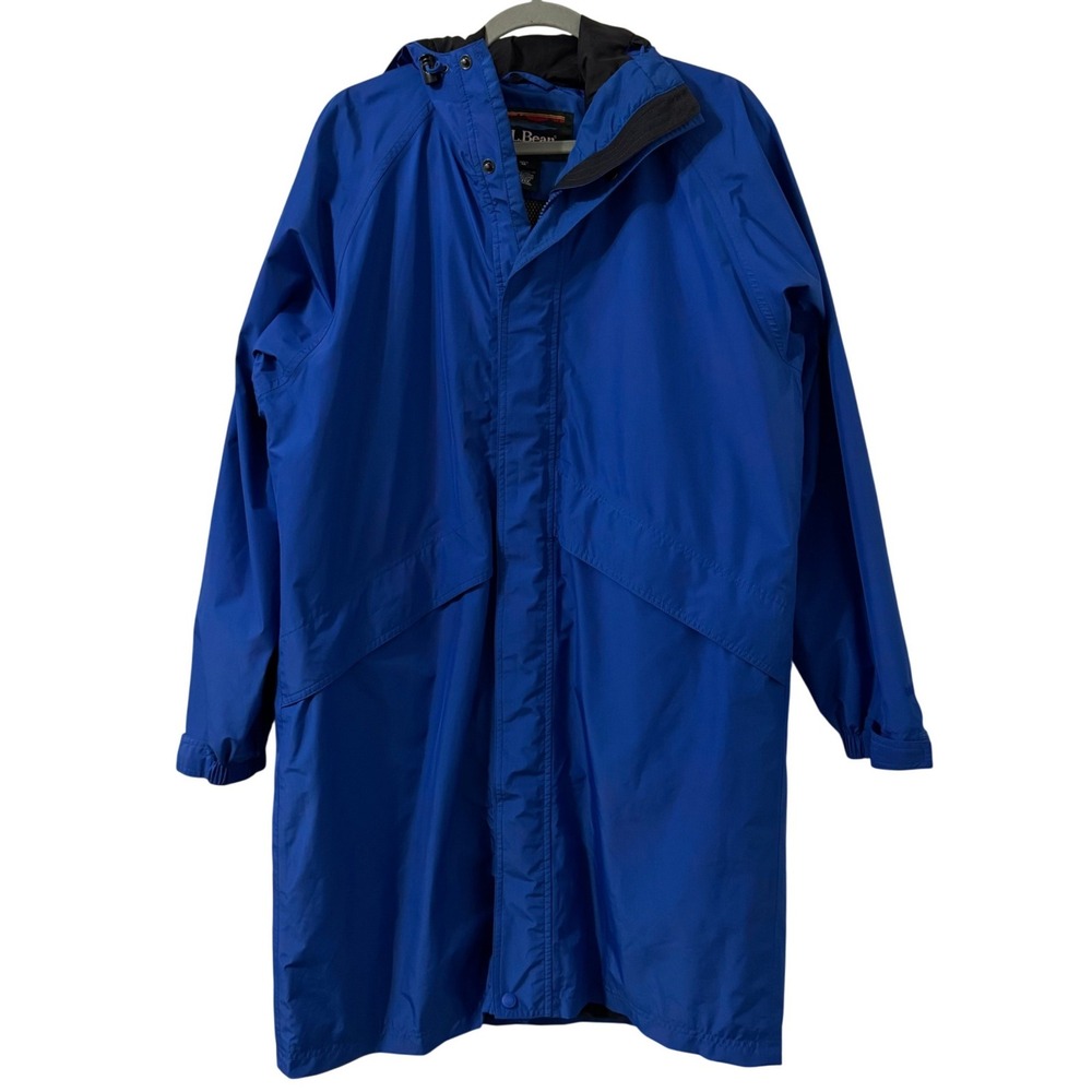VTG LL Bean Gore-Tex Rain Parka Jacket Mens M Blue Hooded Long Hiking Outdoors